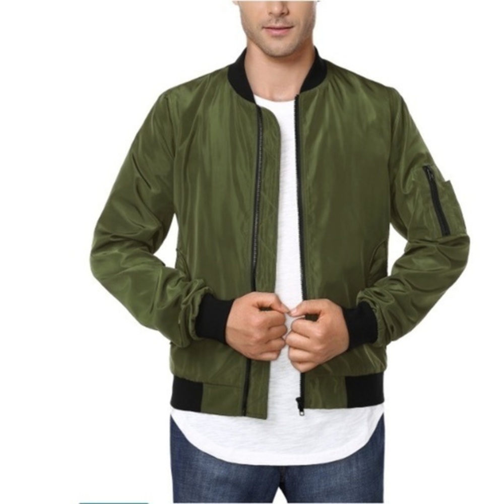Men’s Army Green Bomber Jacket, Casual Lightweight, Cool